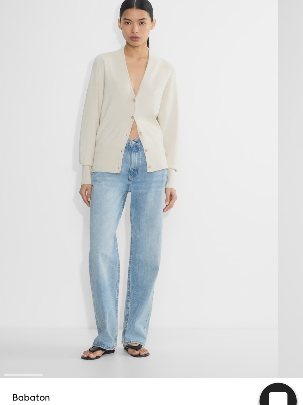Aritzia Cream Button-Front V-Neck Cardigan Jacket